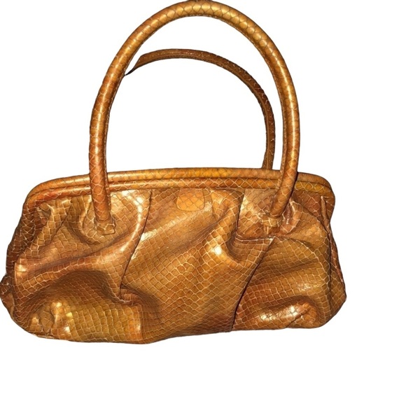 FRANCESCO BIASIA Cooper/Tan Reptile Embossed Handbag W/ Zipper Pocket In… - Picture 1 of 15